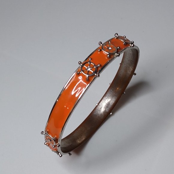 Vintage Orange Enamel Ship Helm Metal Bangle - Picture 11 of 15